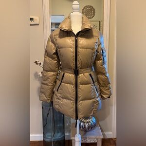 SAM. New York Women's Beige Belted Puffer Jacket Coat